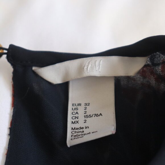 H&M Navy Orange Floral Long Sleeve Blouse Size 2 - Picture 8 of 11